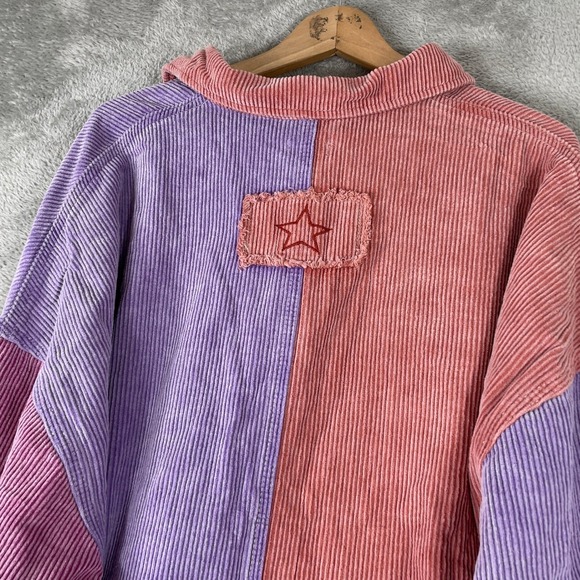 POL Corduroy Shirt Womens Medium Purple Colorblock Shacket Raw Hem Star - Picture 6 of 10